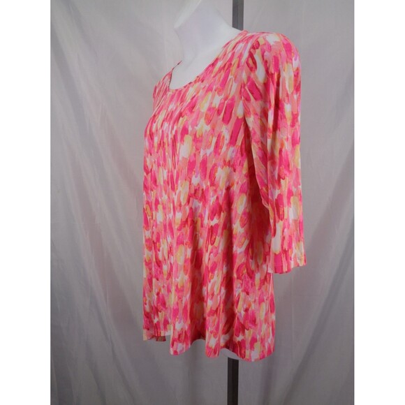 Susan Graver Pink Liquid Knit Asymmetric Hem Top Blouse Plus Size 1X - Picture 3 of 12